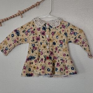 Vintage Baby Girl Coquette Floral Waffle Knit Embroidered Peplum Top Size 24 M